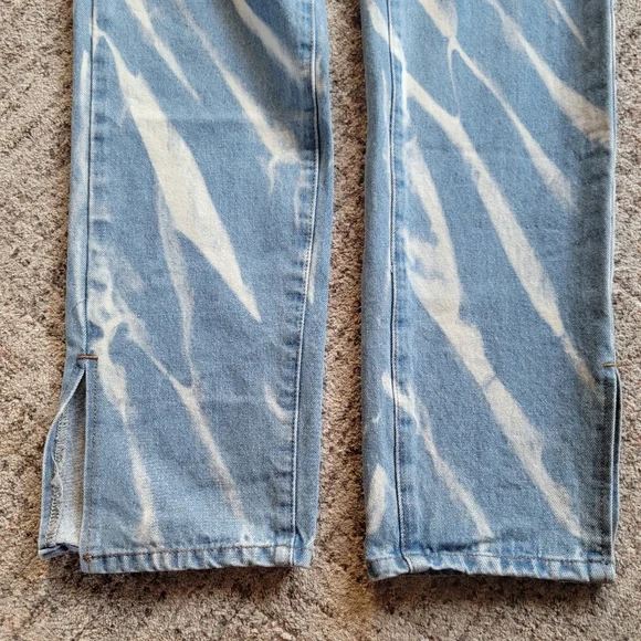 Lioness Tie-Dye Split Hem High Rise Straight Leg Jeans Size 2 Tall 100% Cotton - Picture 4 of 10